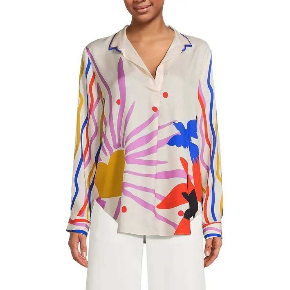 Jade Johnny Was Mariella Endless Sunshine Silk-Blend Abstract Blouse- XS